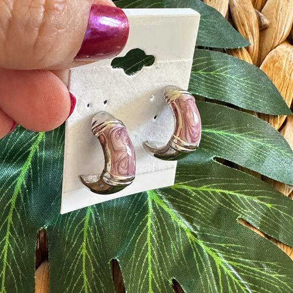 SOLD FREE lavender silver enamel earrings - Picture 1 of 4
